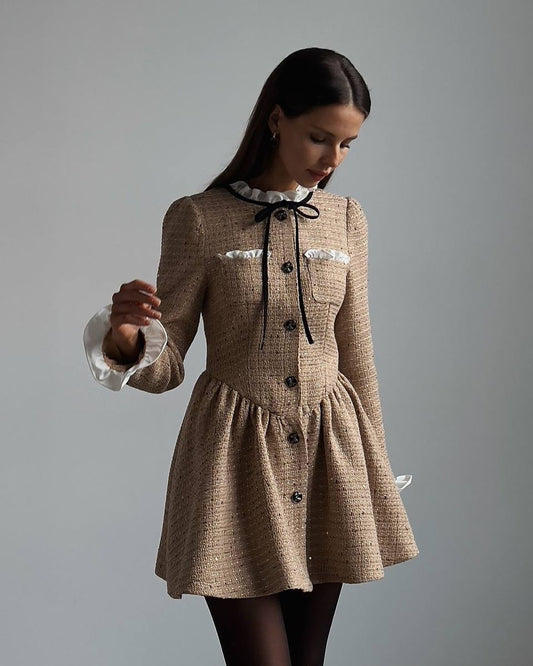 Tweed dress with a voluminous skirt